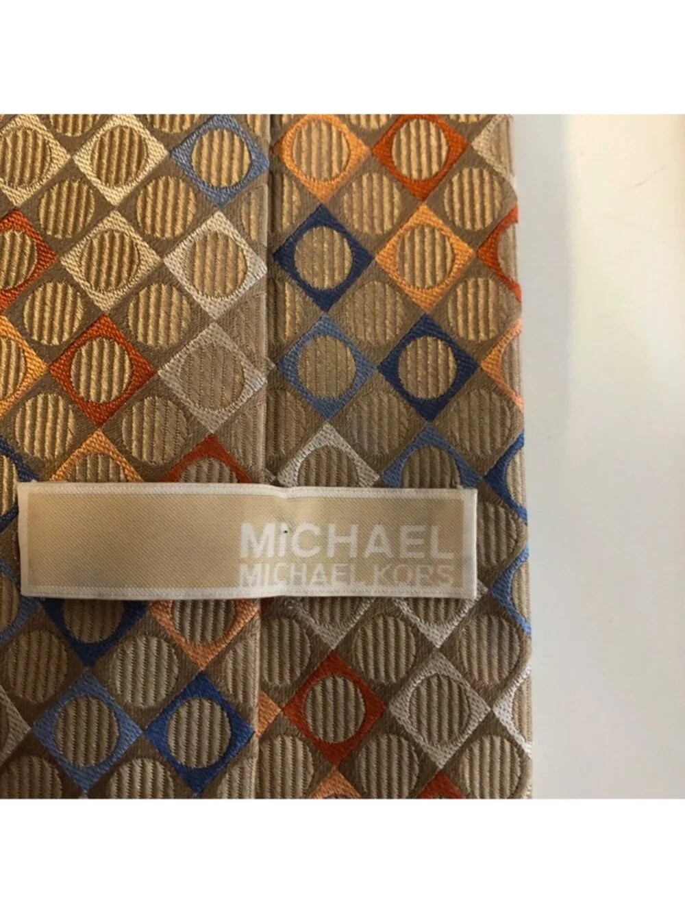 Michael Kors Silk Tie Geometric Tan Multicolor Mens Necktie Office Formal Gift
